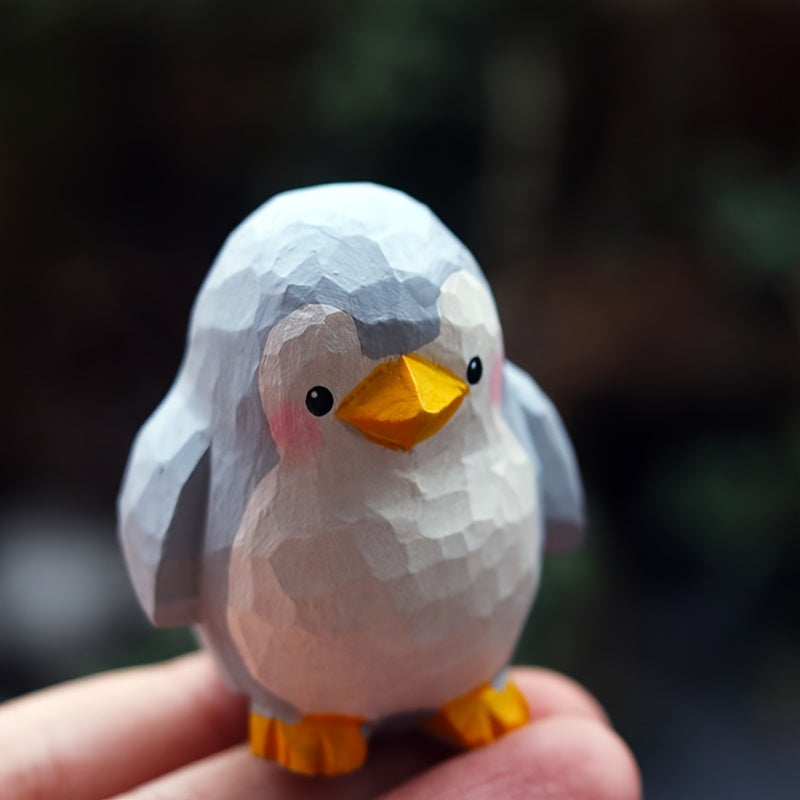 Hand-Carved Emperor Penguin Wooden Figurine