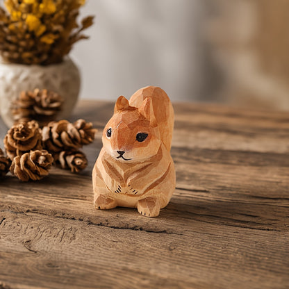 Hand-Carved Wooden Squirrel Figurine