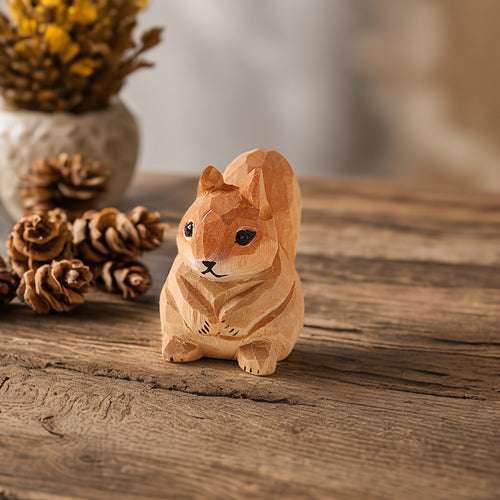 Hand-Carved Wooden Squirrel Figurine