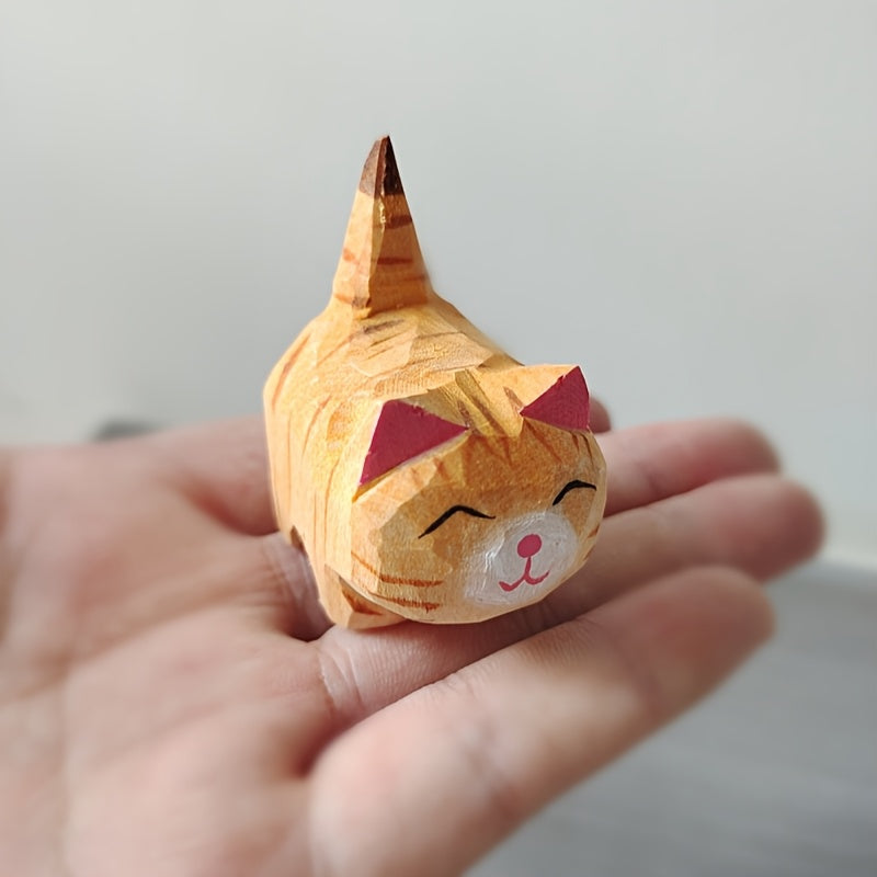 Hand-Carved Fat Cat Wooden Figurine