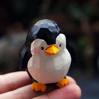 Hand-Carved Emperor Penguin Wooden Figurine