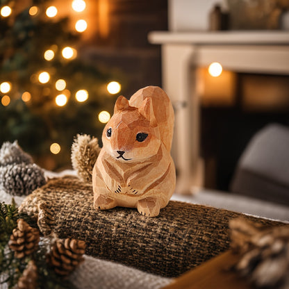Hand-Carved Wooden Squirrel Figurine