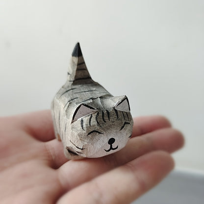 Hand-Carved Fat Cat Wooden Figurine