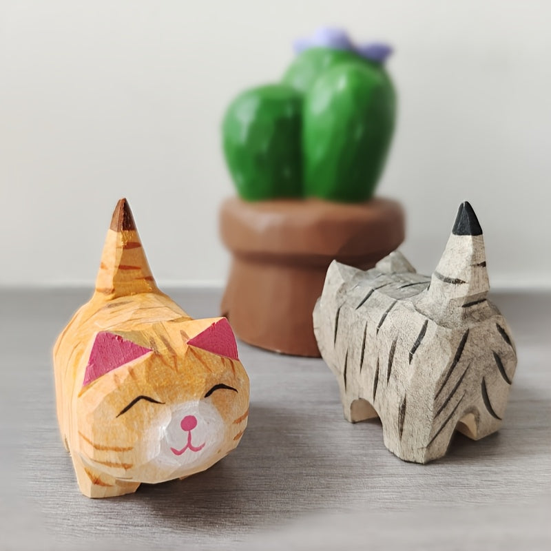Hand-Carved Fat Cat Wooden Figurine
