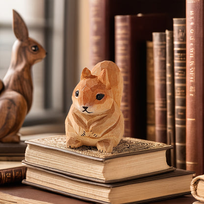 Hand-Carved Wooden Squirrel Figurine