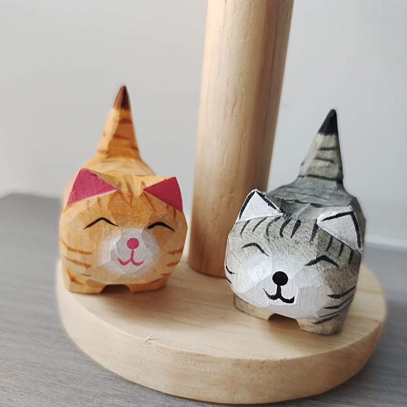 Hand-Carved Fat Cat Wooden Figurine