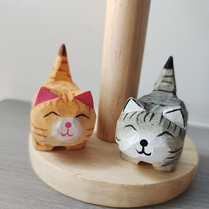 Hand-Carved Fat Cat Wooden Figurine